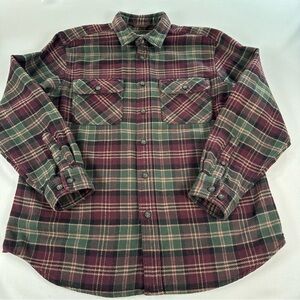 Outdoor Life Plaid Flannel Shirt Men Large Heavy Duty Work Casual 100% Cotton